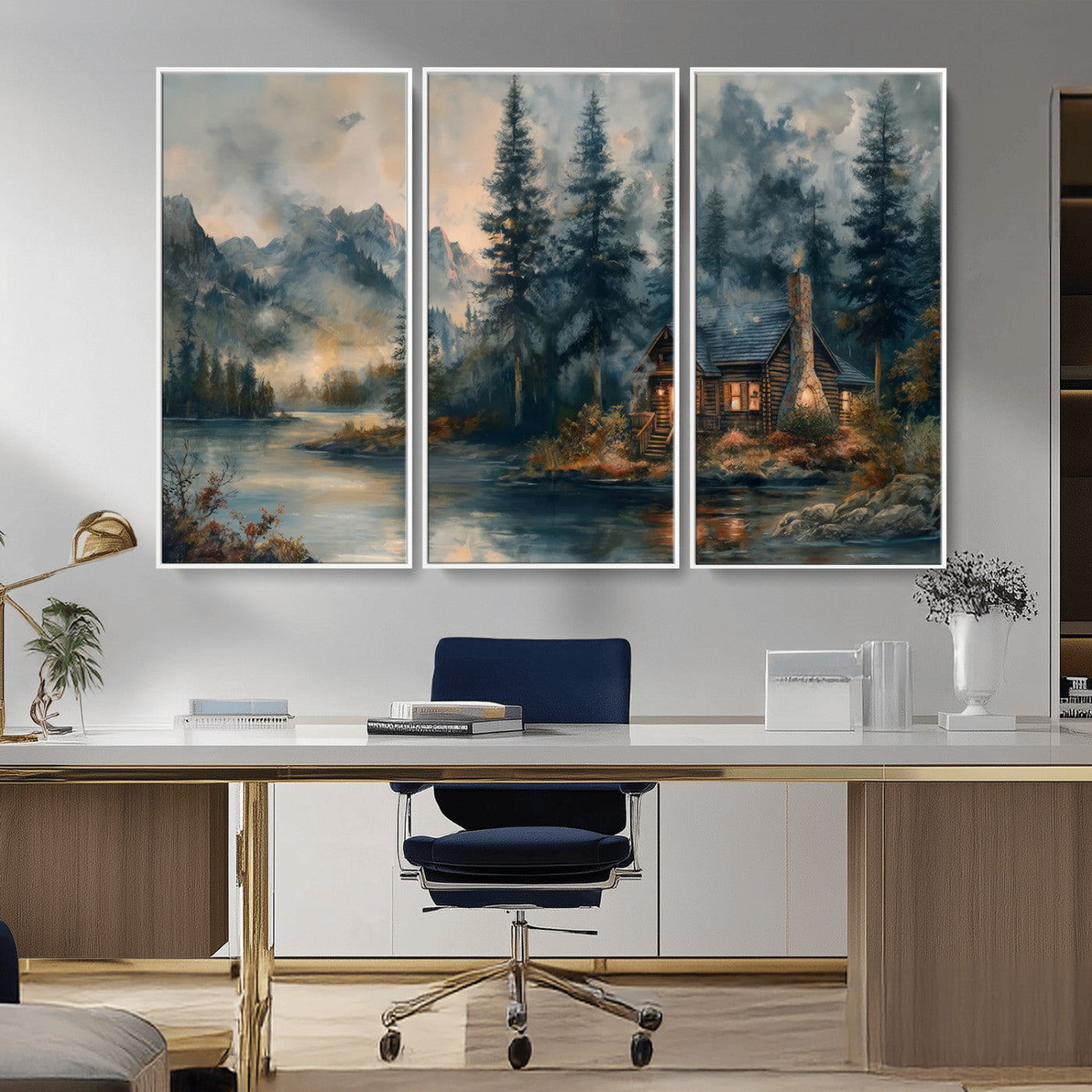 Rustic Cabin Woods Wall Art Print | Lake in a Forest Canvas