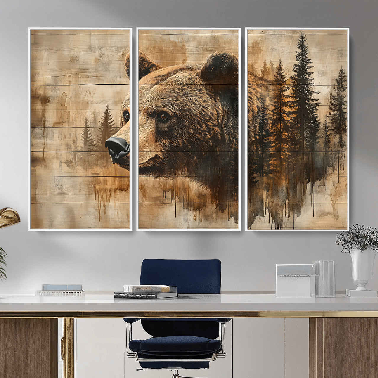 Rustic Grizzly Bear Wall Art, Abstract Grizzly 399 Bear Wall