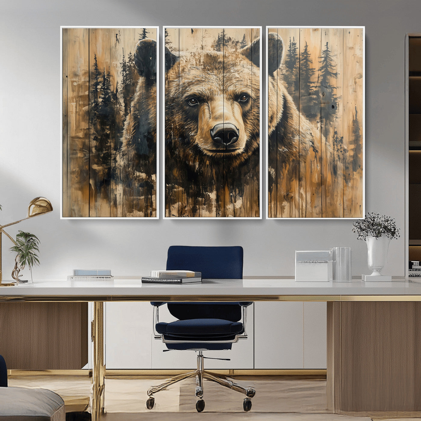 Majestic Grizzly 399 Bear Wall Art | 3-Panel Rustic Canvas