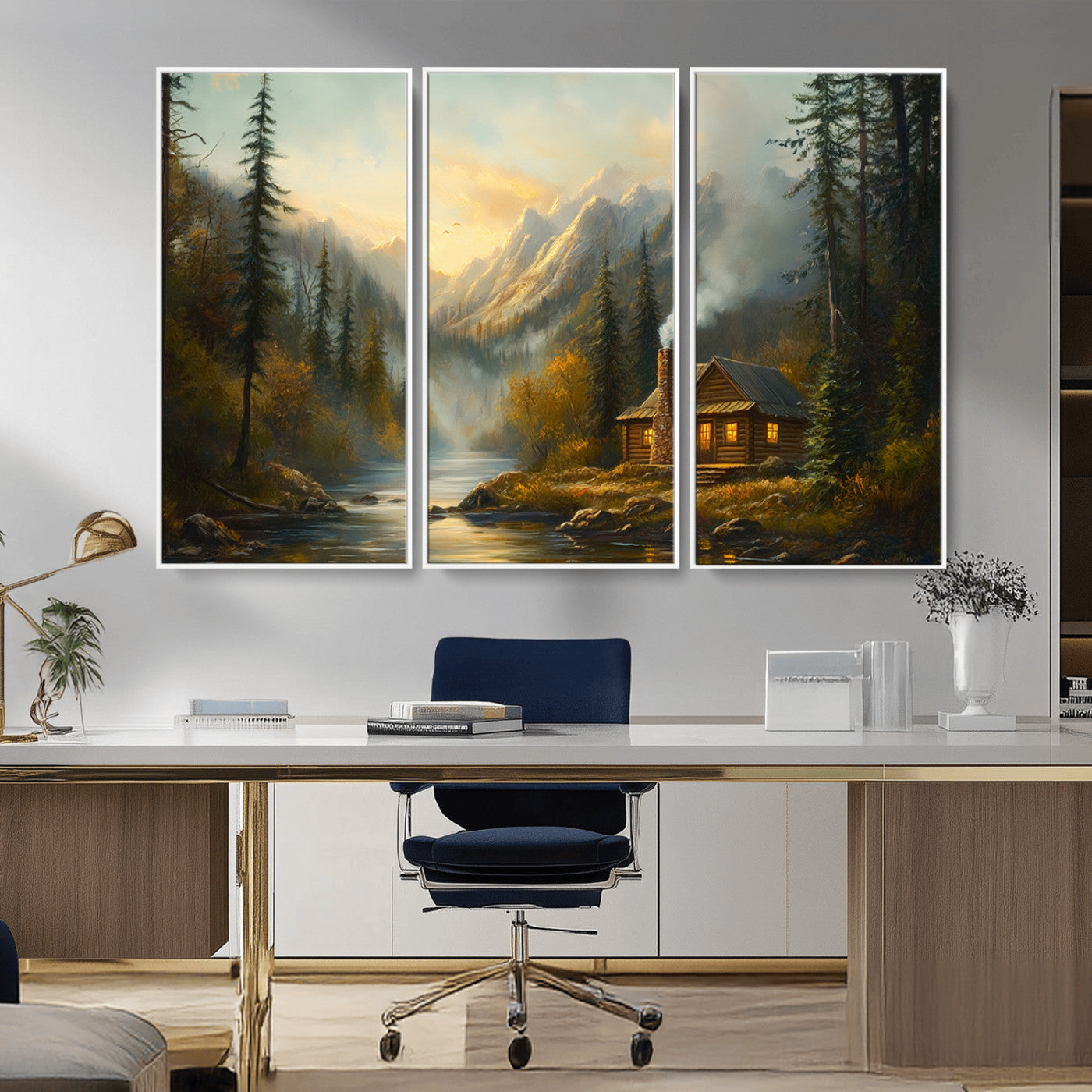Wood Cabin Retreat Mountain at Sunset Wall Art Print -