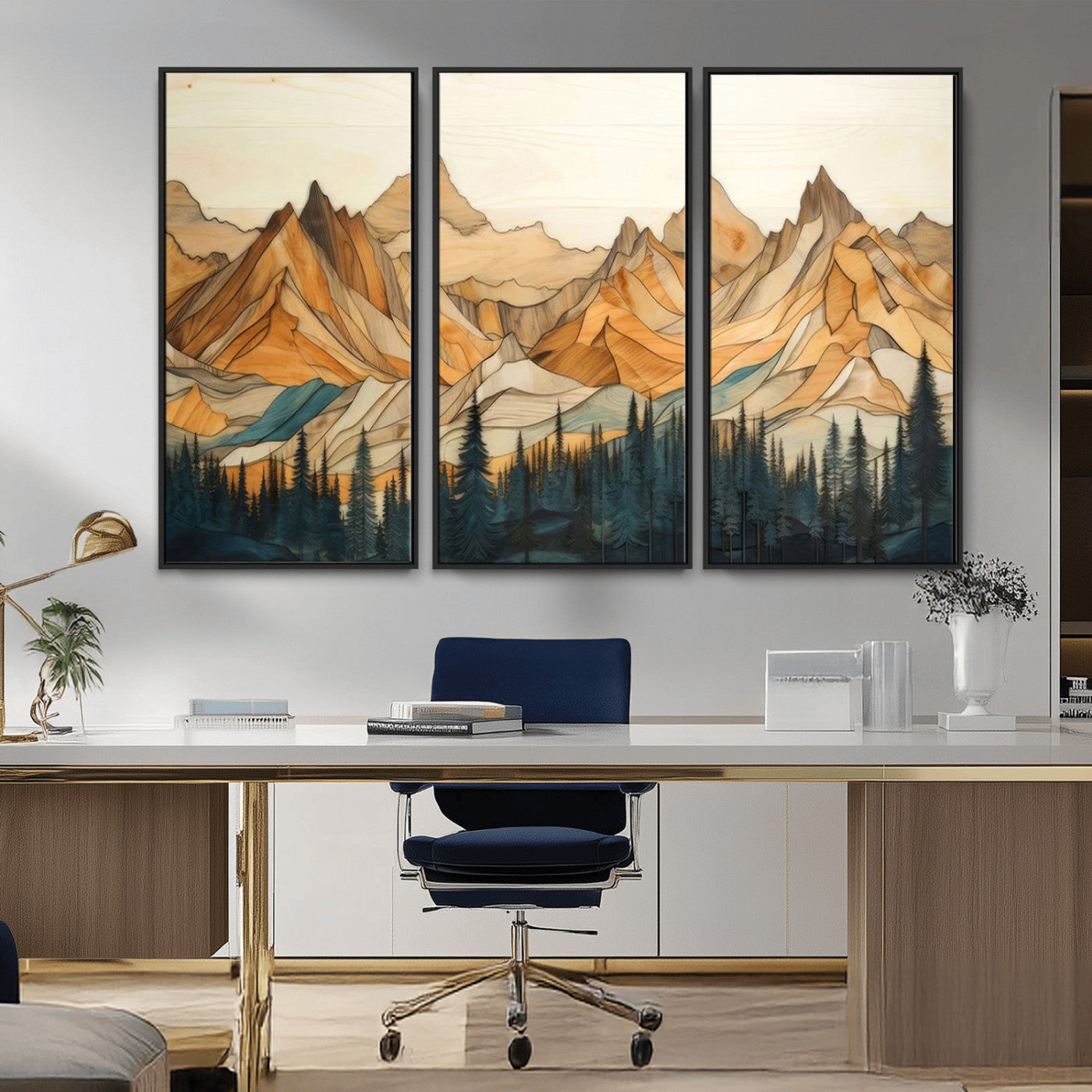 Rustic Wood Mountain Wall Art Print | Triptych Giclee Print