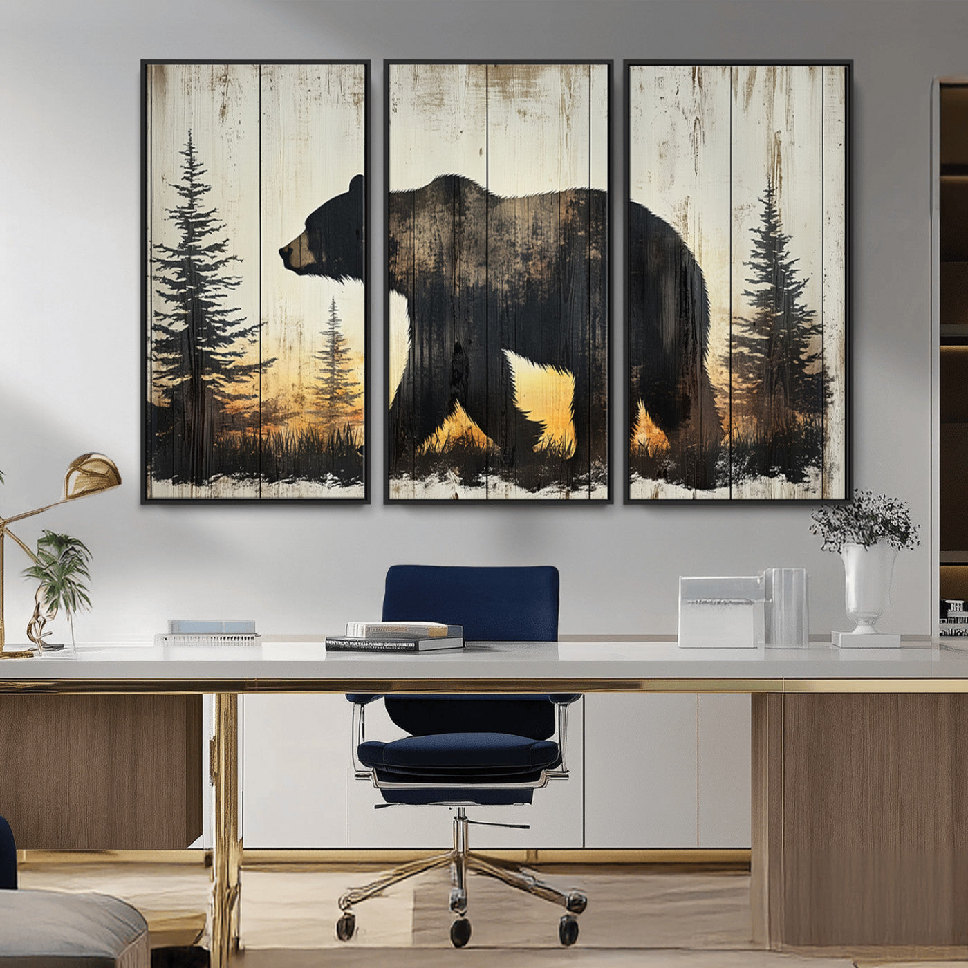 Vintage Bear Wall Art Canvas Print for Farmhouse - Mountain