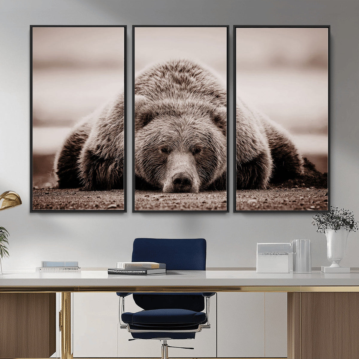 Grizzly Bear Wall Art Print - Bear Canvas Wall Art - Rustic