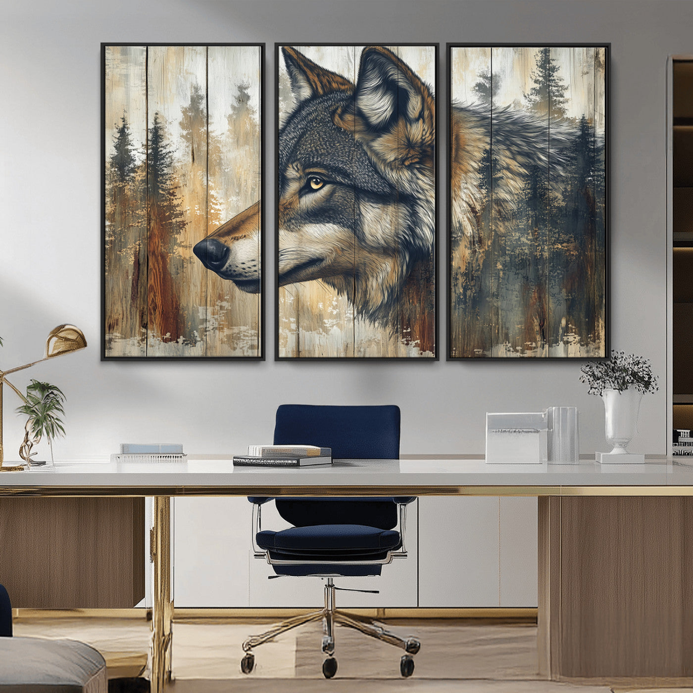 Rustic Wolf Wall Art Canvas Print – Vintage Woodland