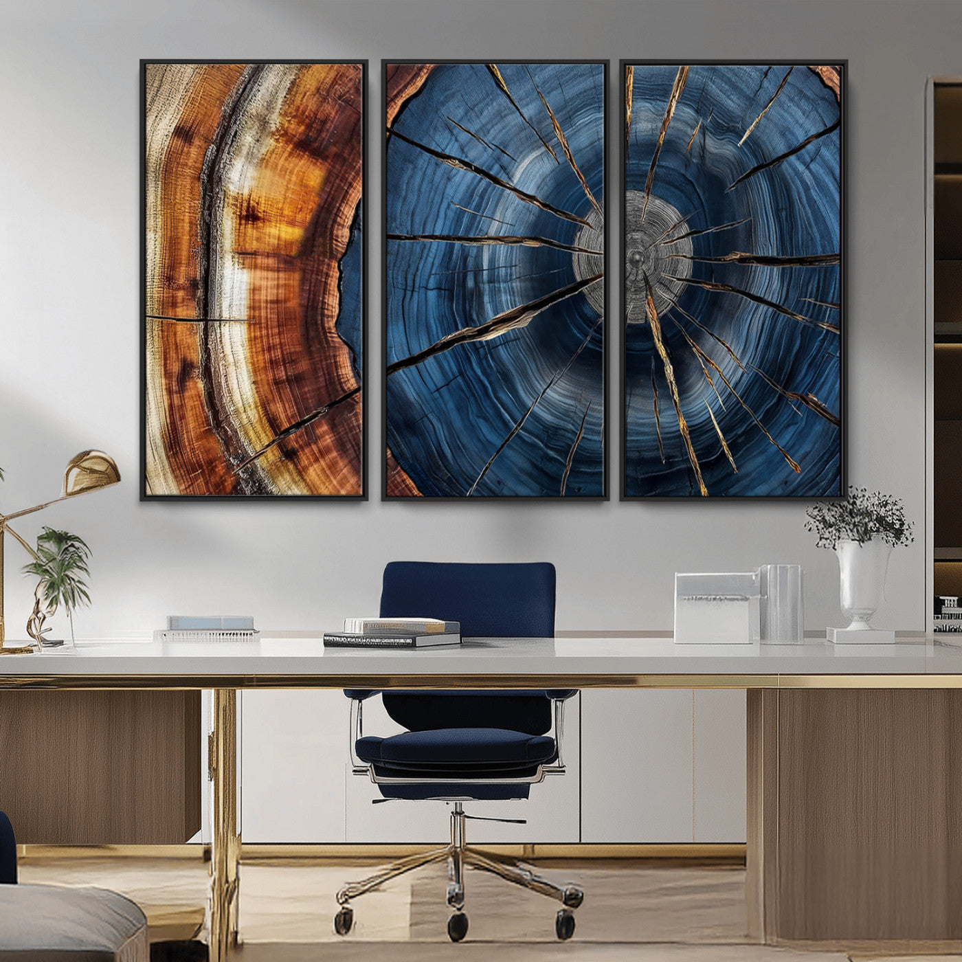 Framed Abstract Tree Ring Wall Art Print Natural Rustic Wood