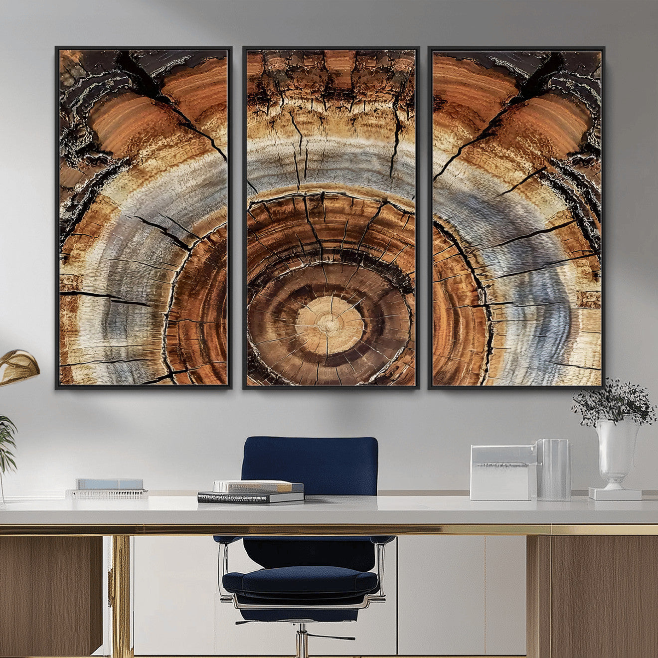 Tree Rings Wall Art Canvas Print – Rustic Wood Texture