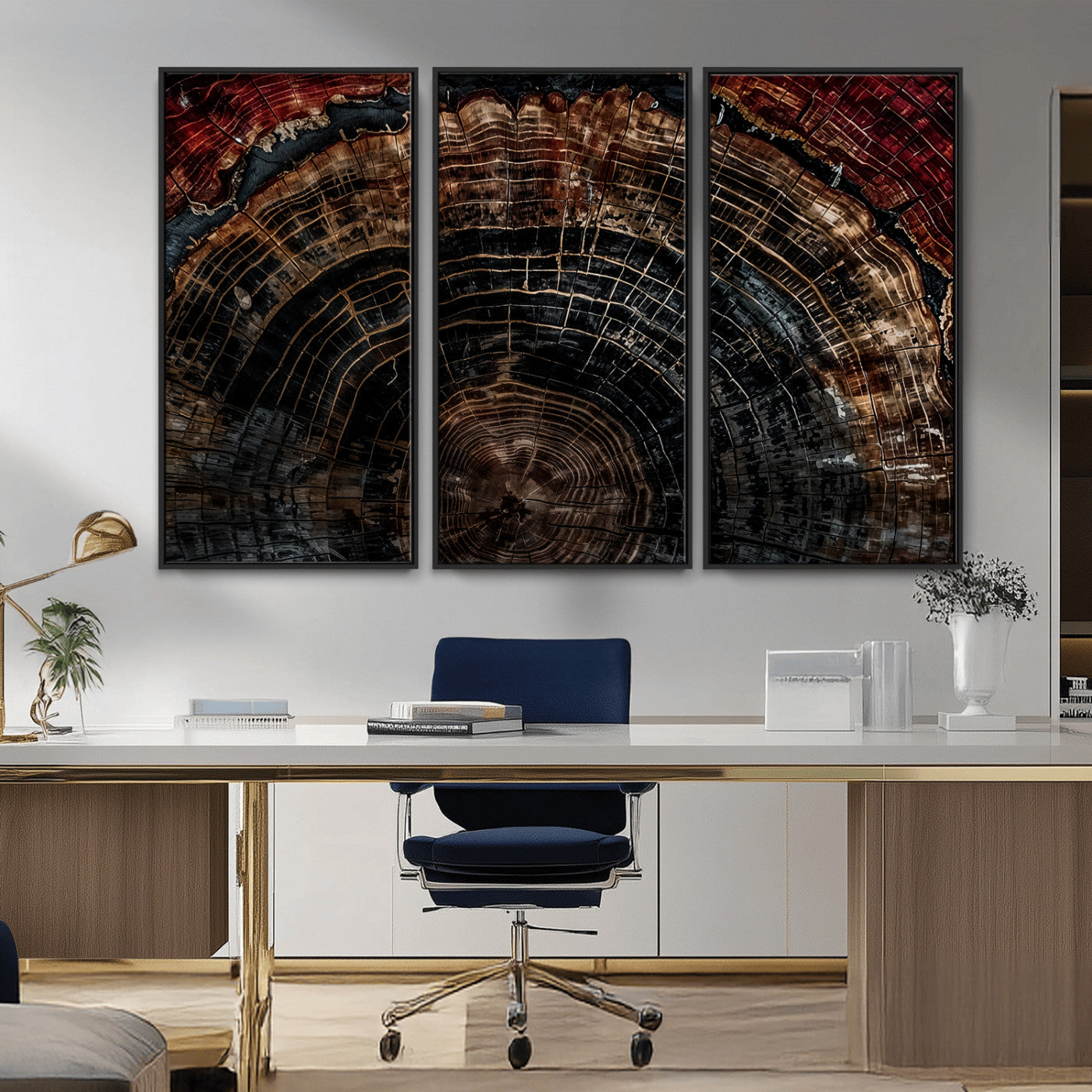 Dark Wood Ring Wall Art Canvas Print – Framed Abstract Tree