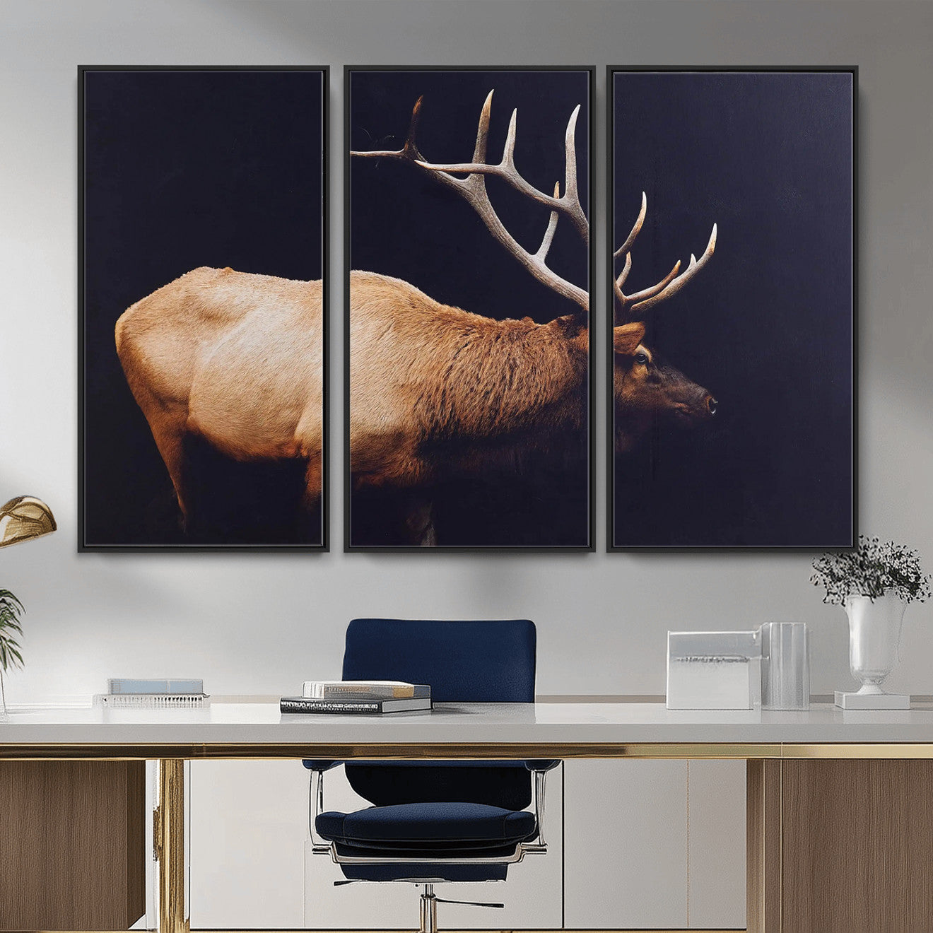 Rustic Elk Wall Art Canvas Print – Framed Moody Wildlife Art
