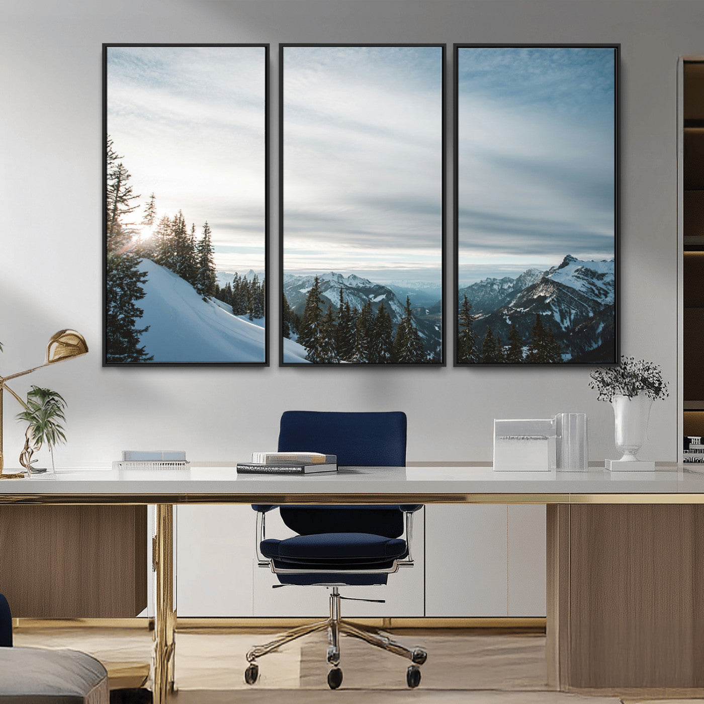 Snowy Mountains Wall Art Canvas Print – Framed Alpine
