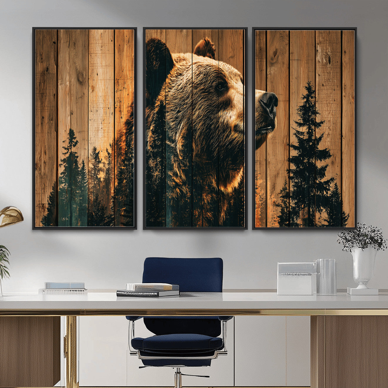 Rustic Bear Wall Art Canvas Print – Woodland Wildlife