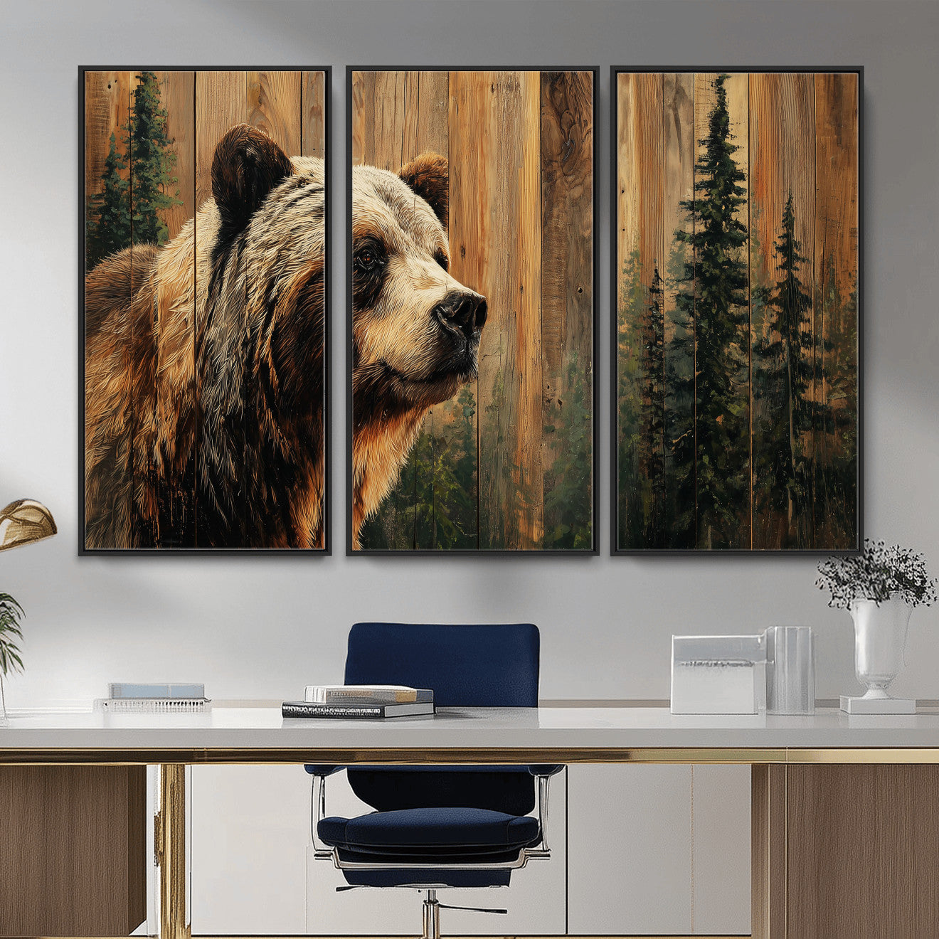 Grizzly Bear Wall Art Canvas Print, Rustic Wildlife Bear