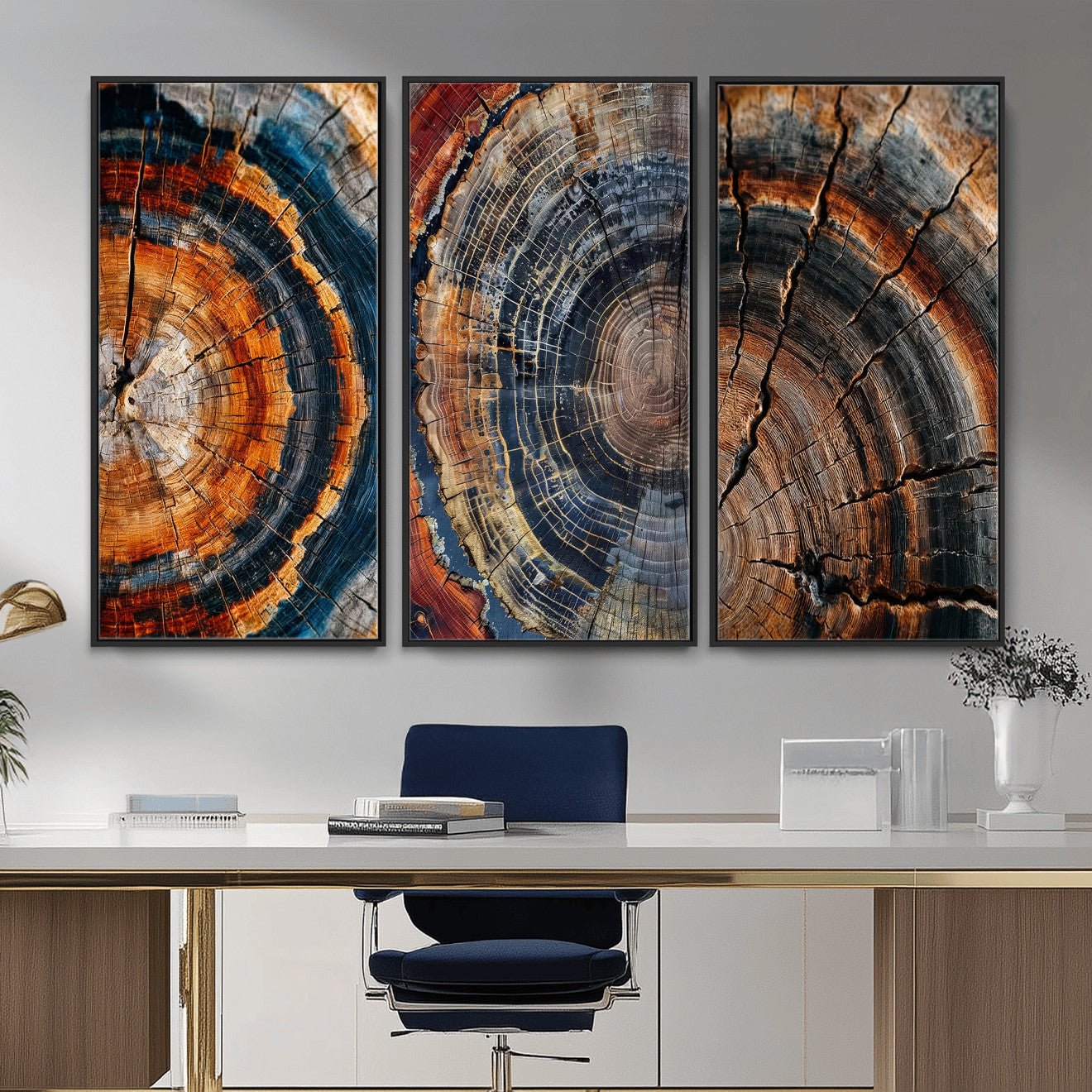 Tree Ring Triptych Canvas Wall Art — Set of 3 Wood Grain