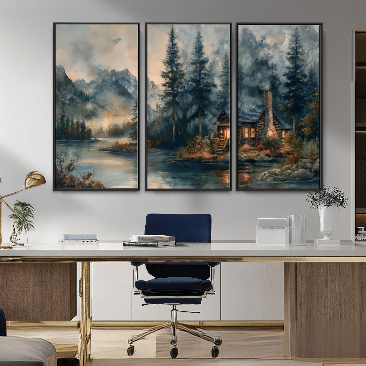 Rustic Cabin Woods Wall Art Print | Lake in a Forest Canvas