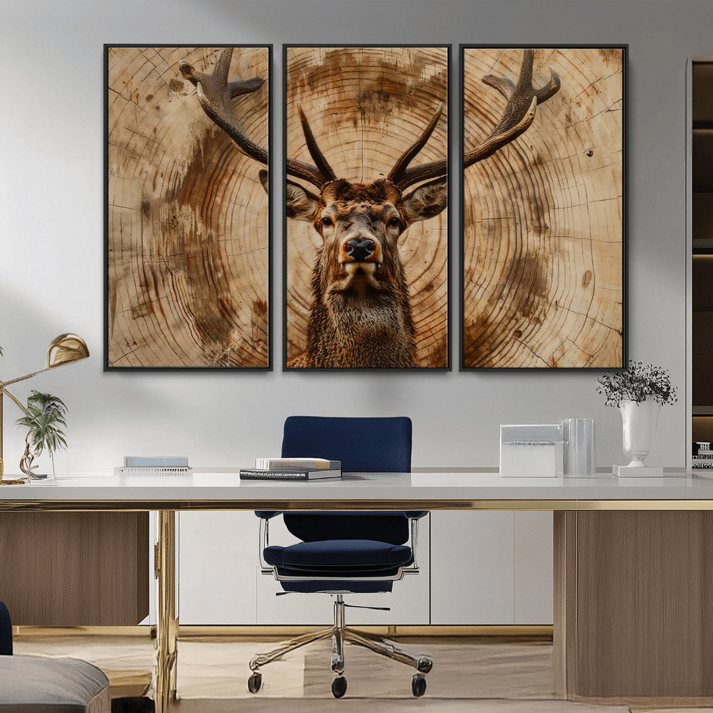 Wood Abstract Deer Wall Art | Rustic Wildlife Canvas Print |