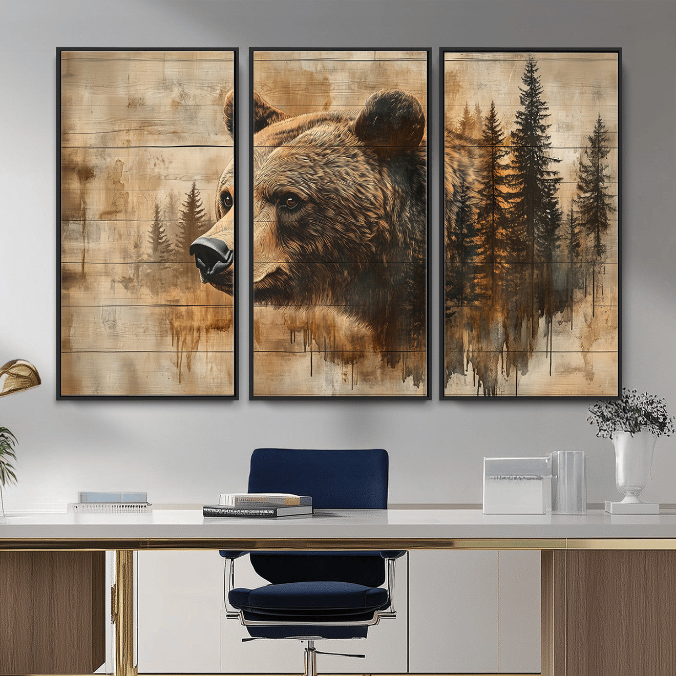 Rustic Grizzly Bear Wall Art, Abstract Grizzly 399 Bear Wall