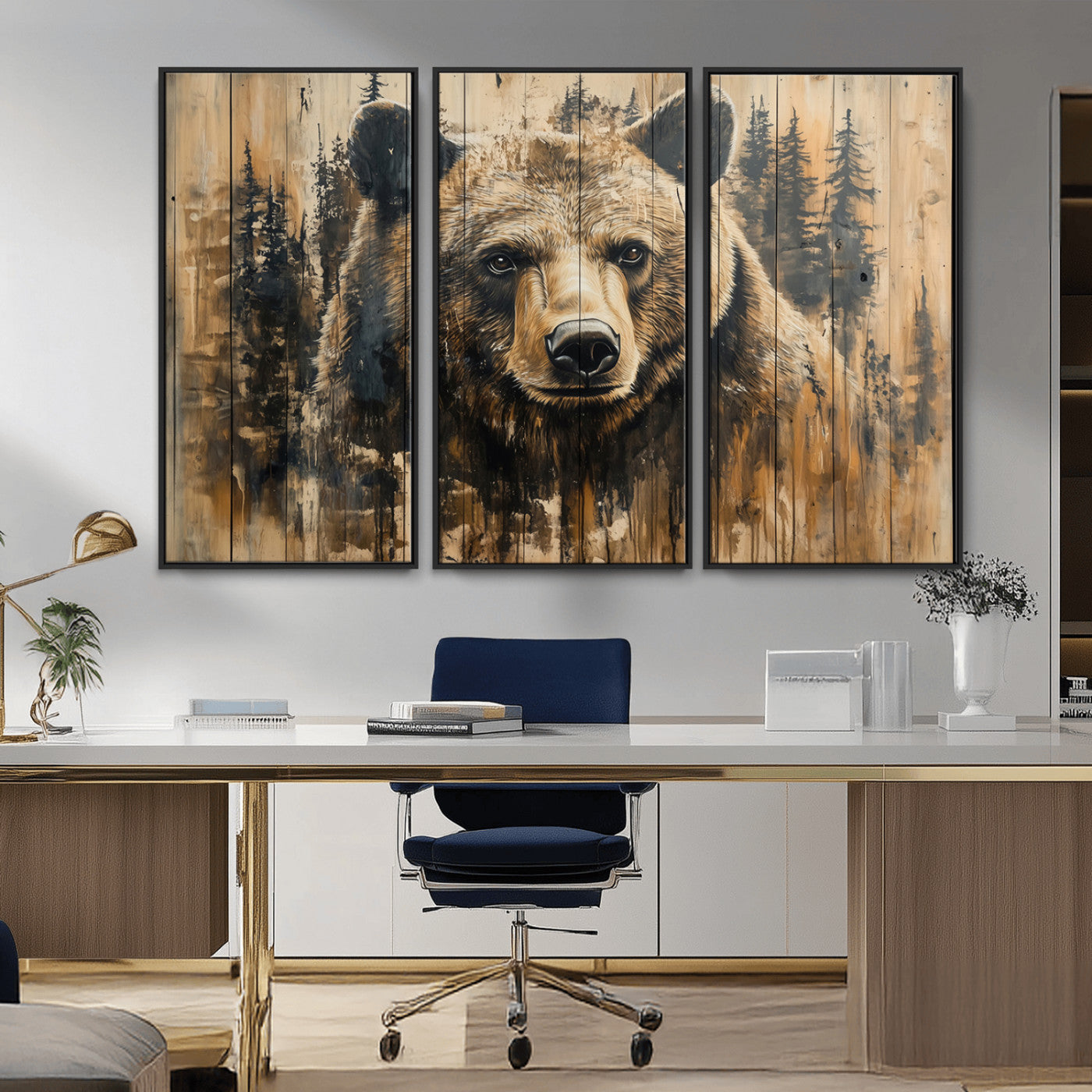 Majestic Grizzly 399 Bear Wall Art | 3-Panel Rustic Canvas