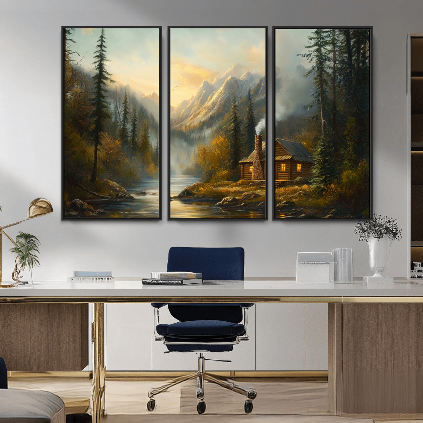 Wood Cabin Retreat Mountain at Sunset Wall Art Print -