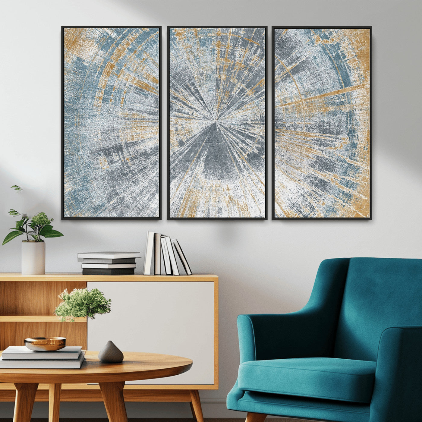 Radiant Abstract Wood Rings Canvas Art – Modern Triptych