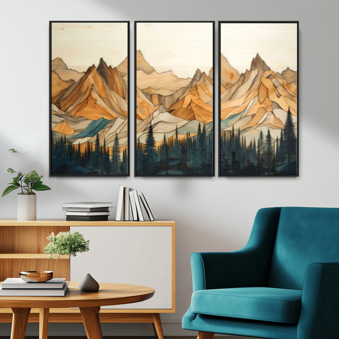 Rustic Wood Mountain Wall Art Print | Triptych Giclee Print
