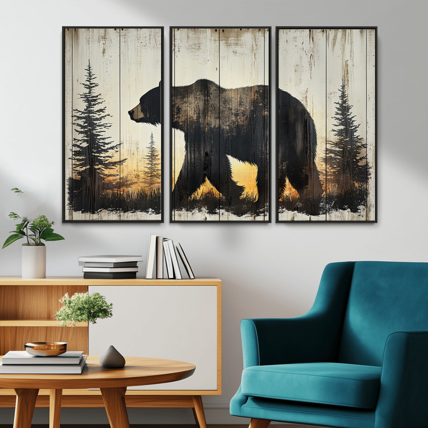 Vintage Bear Wall Art Canvas Print for Farmhouse - Mountain