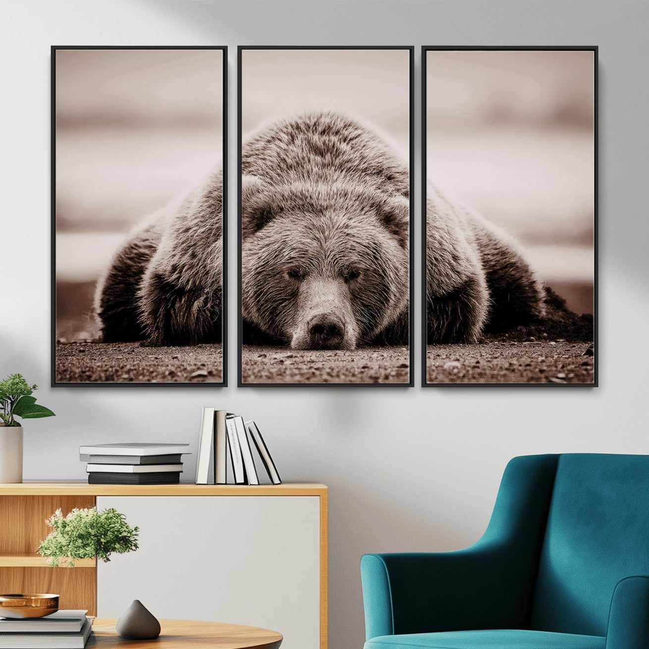 Grizzly Bear Wall Art Print - Bear Canvas Wall Art - Rustic