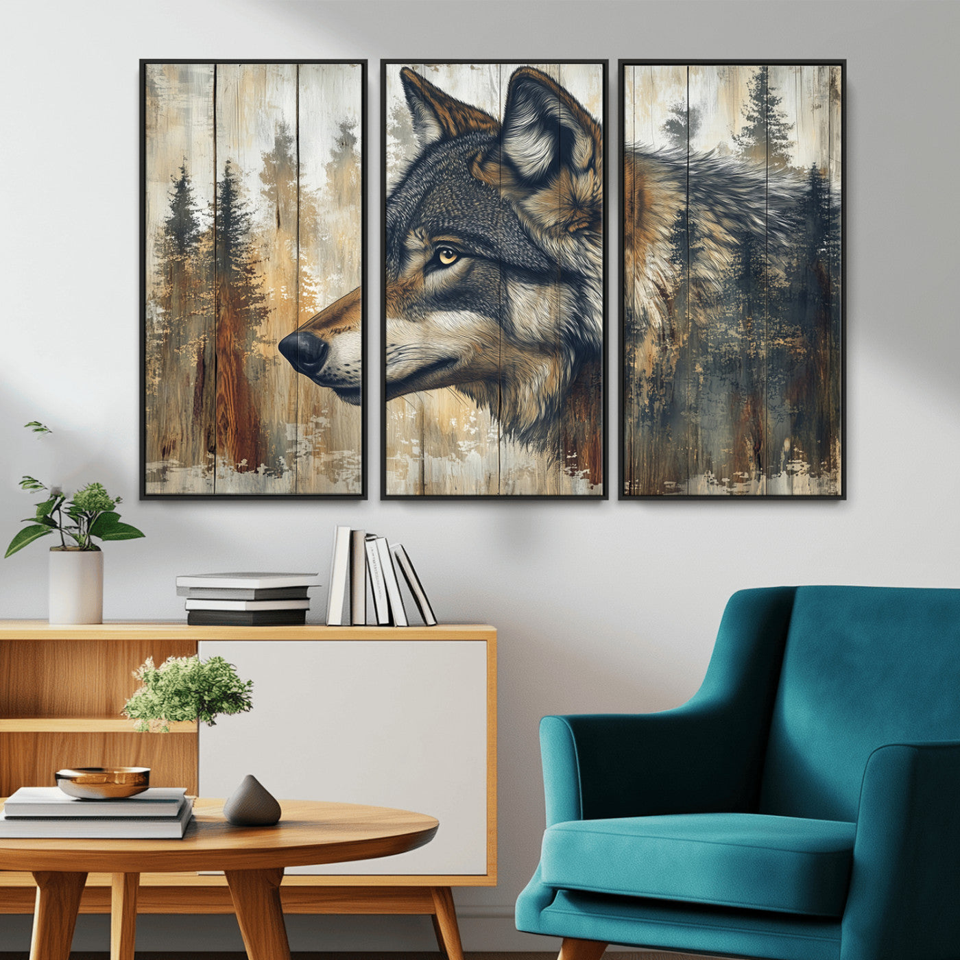 Rustic Wolf Wall Art Canvas Print – Vintage Woodland