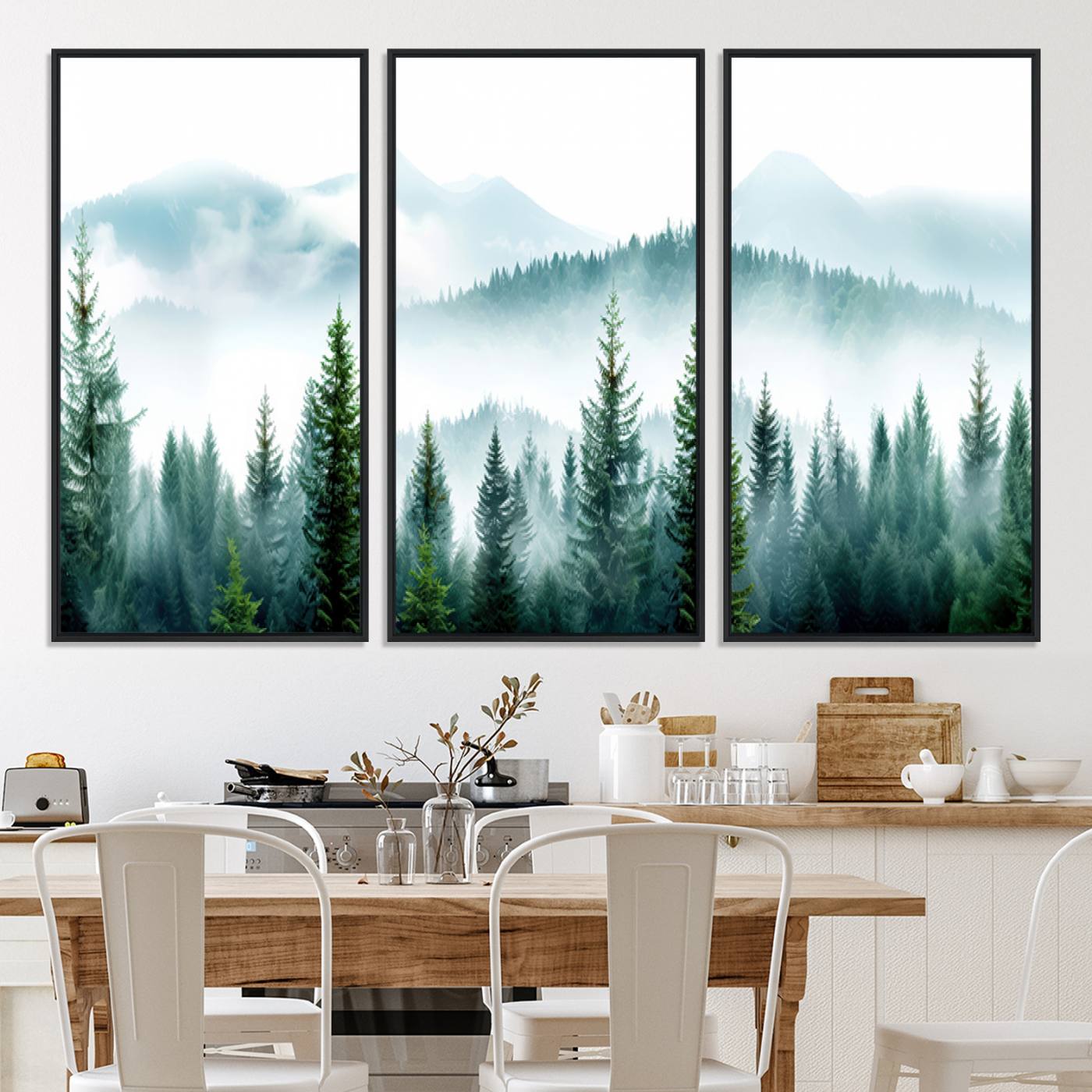 Pine Forest Wall Art Canvas Print – Misty Mountains Foggy