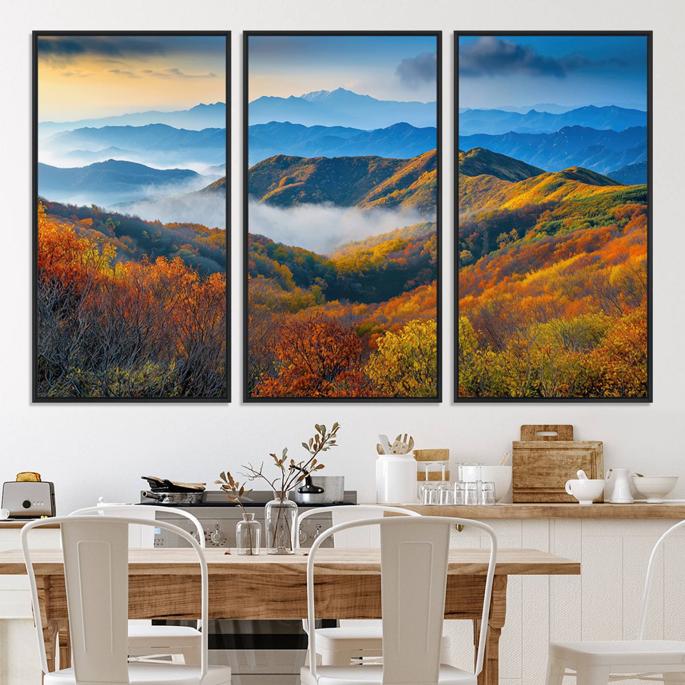 Autumn Mountains Wall Art Canvas Print – Foggy Peaks