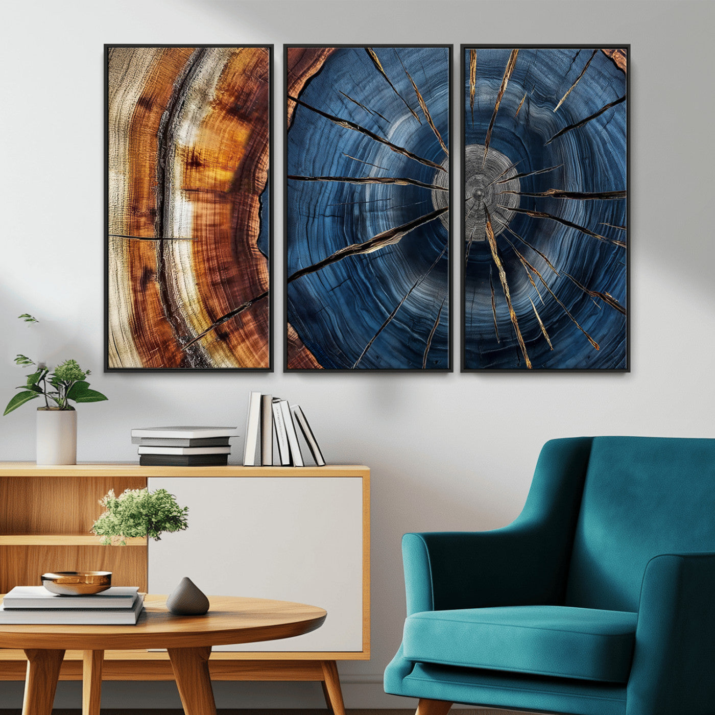 Framed Abstract Tree Ring Wall Art Print Natural Rustic Wood