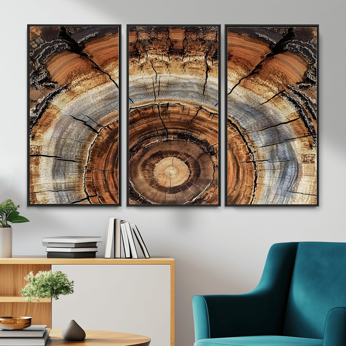 Tree Rings Wall Art Canvas Print – Rustic Wood Texture