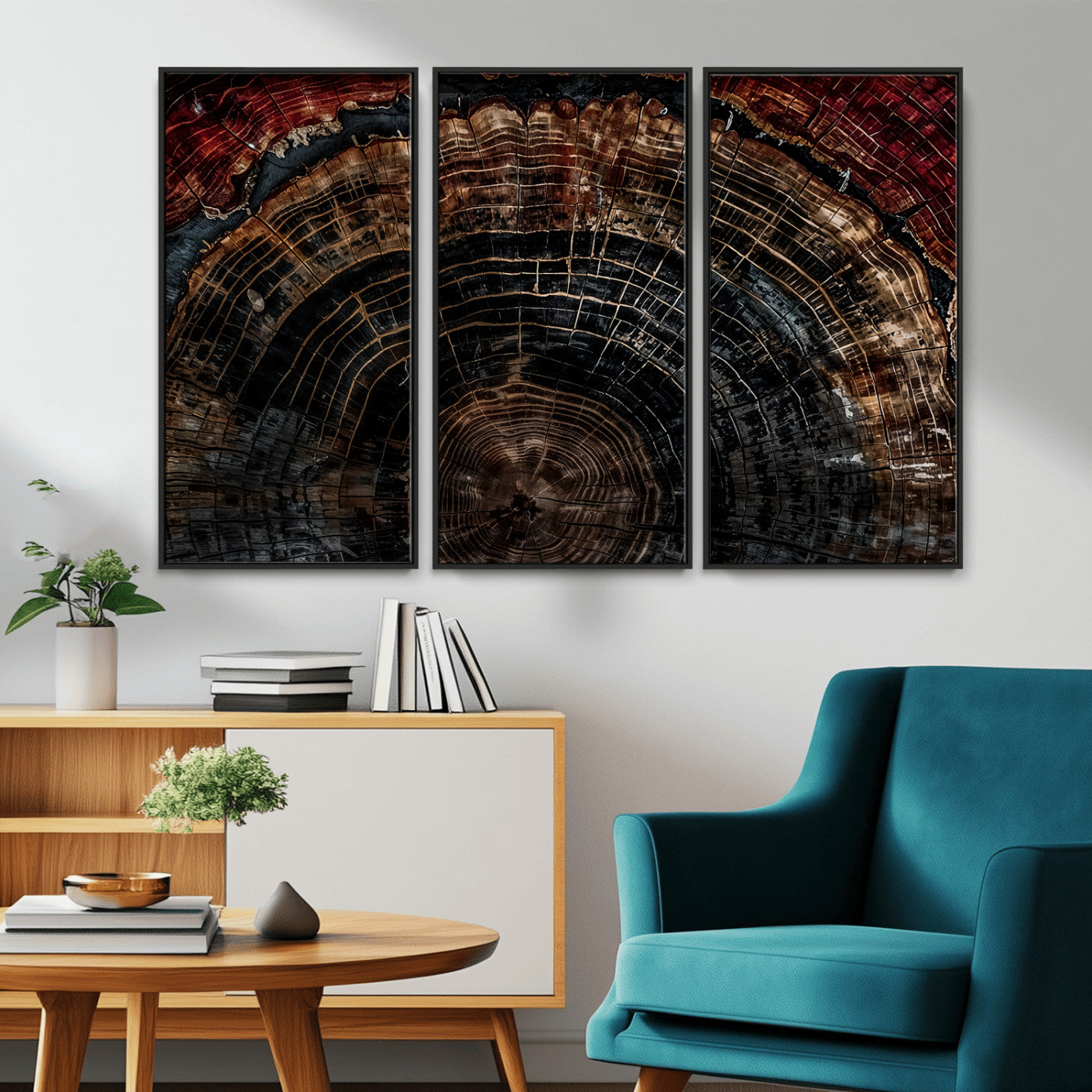 Dark Wood Ring Wall Art Canvas Print – Framed Abstract Tree