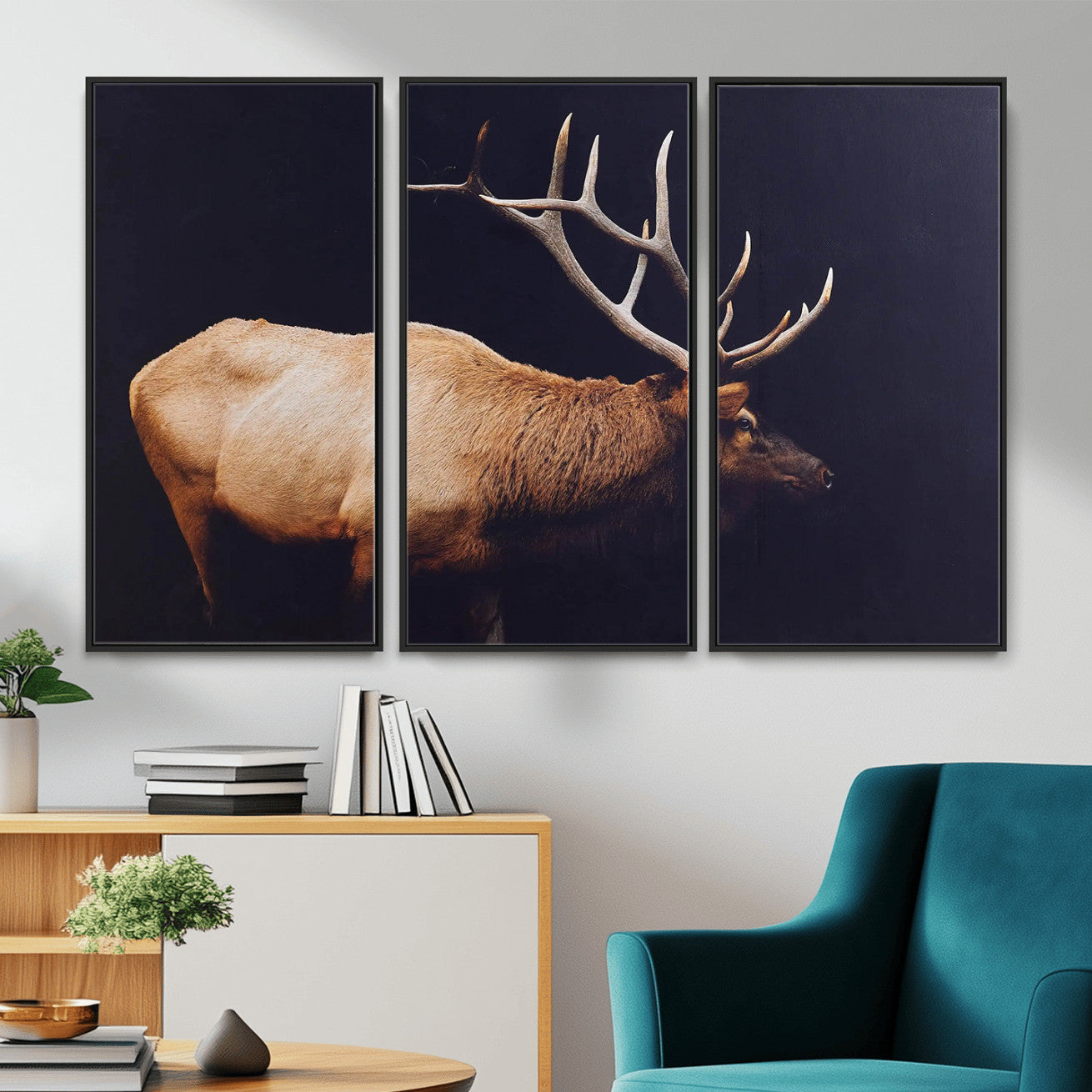 Rustic Elk Wall Art Canvas Print – Framed Moody Wildlife Art