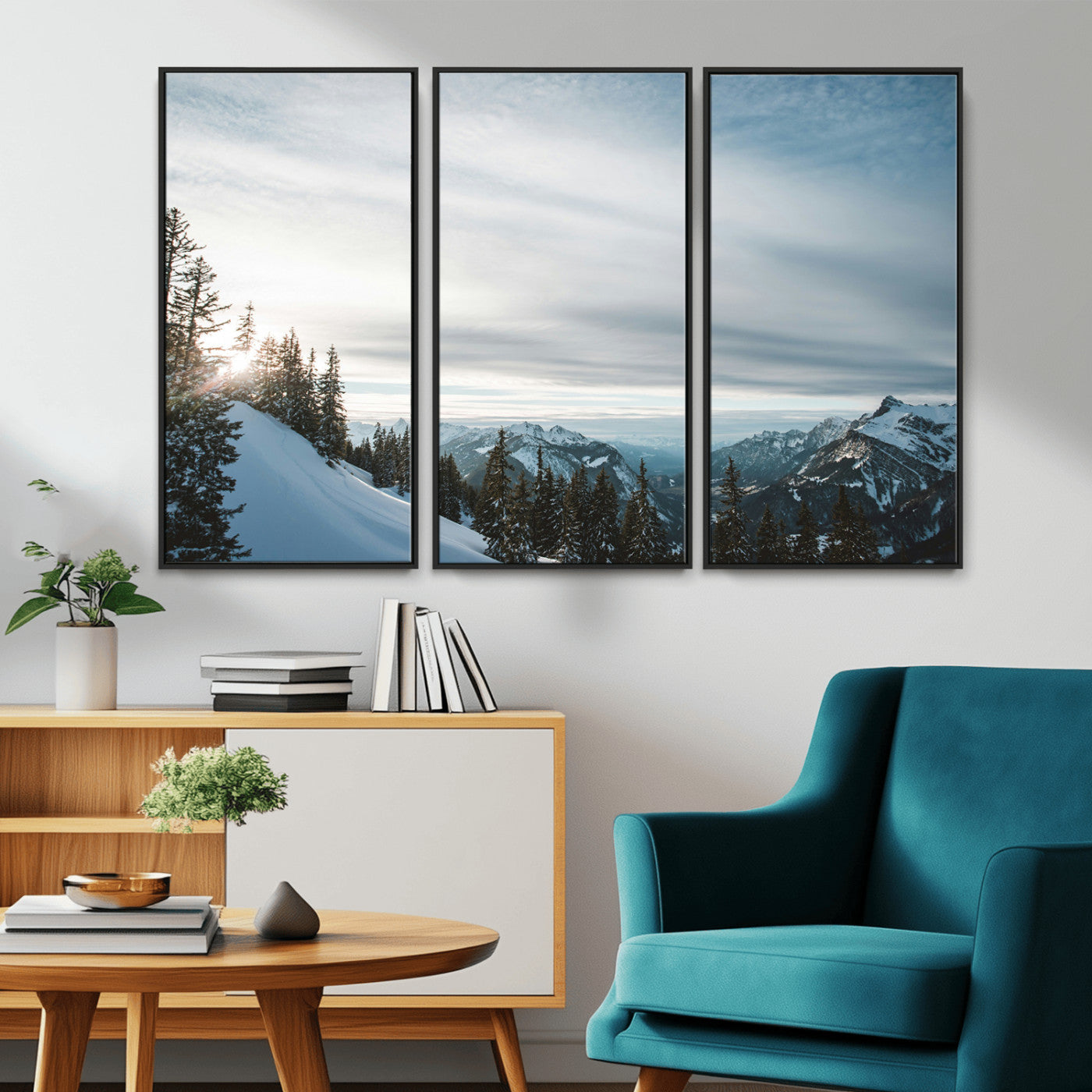 Snowy Mountains Wall Art Canvas Print – Framed Alpine