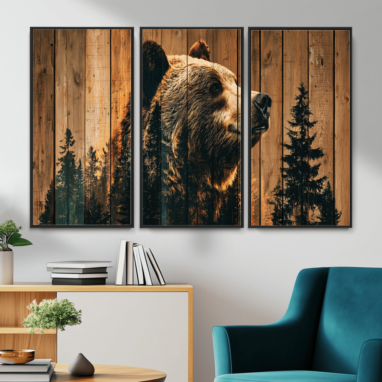 Rustic Bear Wall Art Canvas Print – Woodland Wildlife