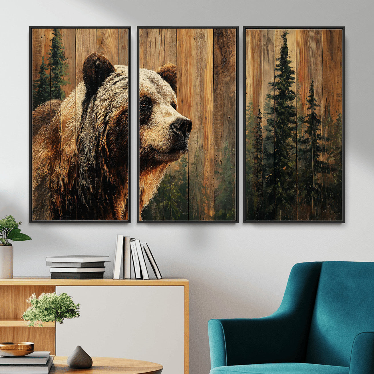 Grizzly Bear Wall Art Canvas Print, Rustic Wildlife Bear