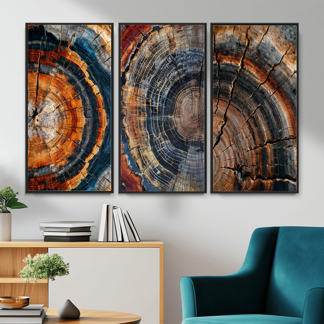 Tree Ring Triptych Canvas Wall Art — Set of 3 Wood Grain