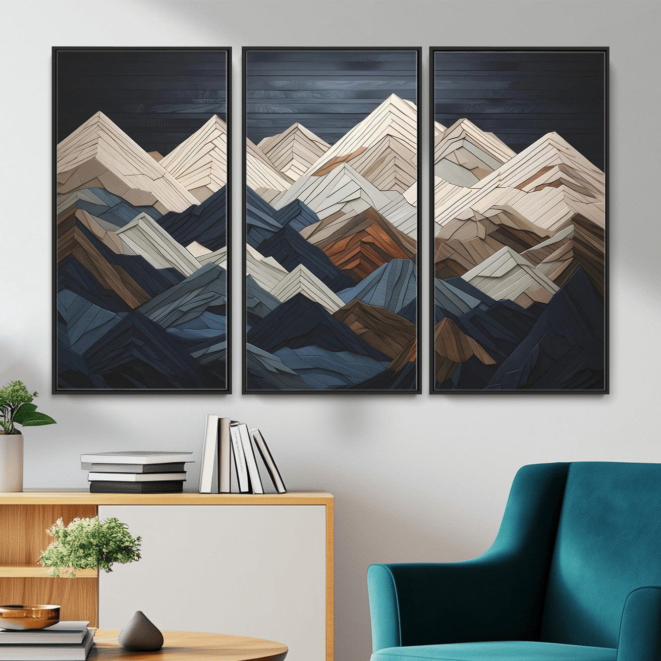 Wood Mountain Wall Art | Mountain Canvas Print Wood Decor |