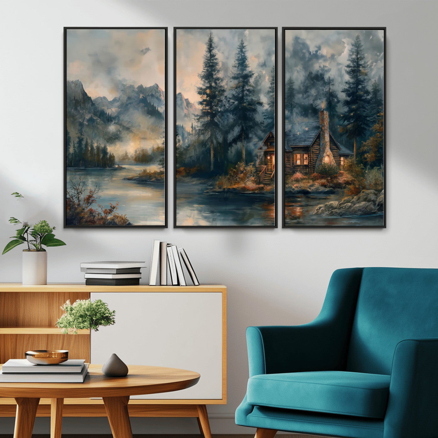 Rustic Cabin Woods Wall Art Print | Lake in a Forest Canvas