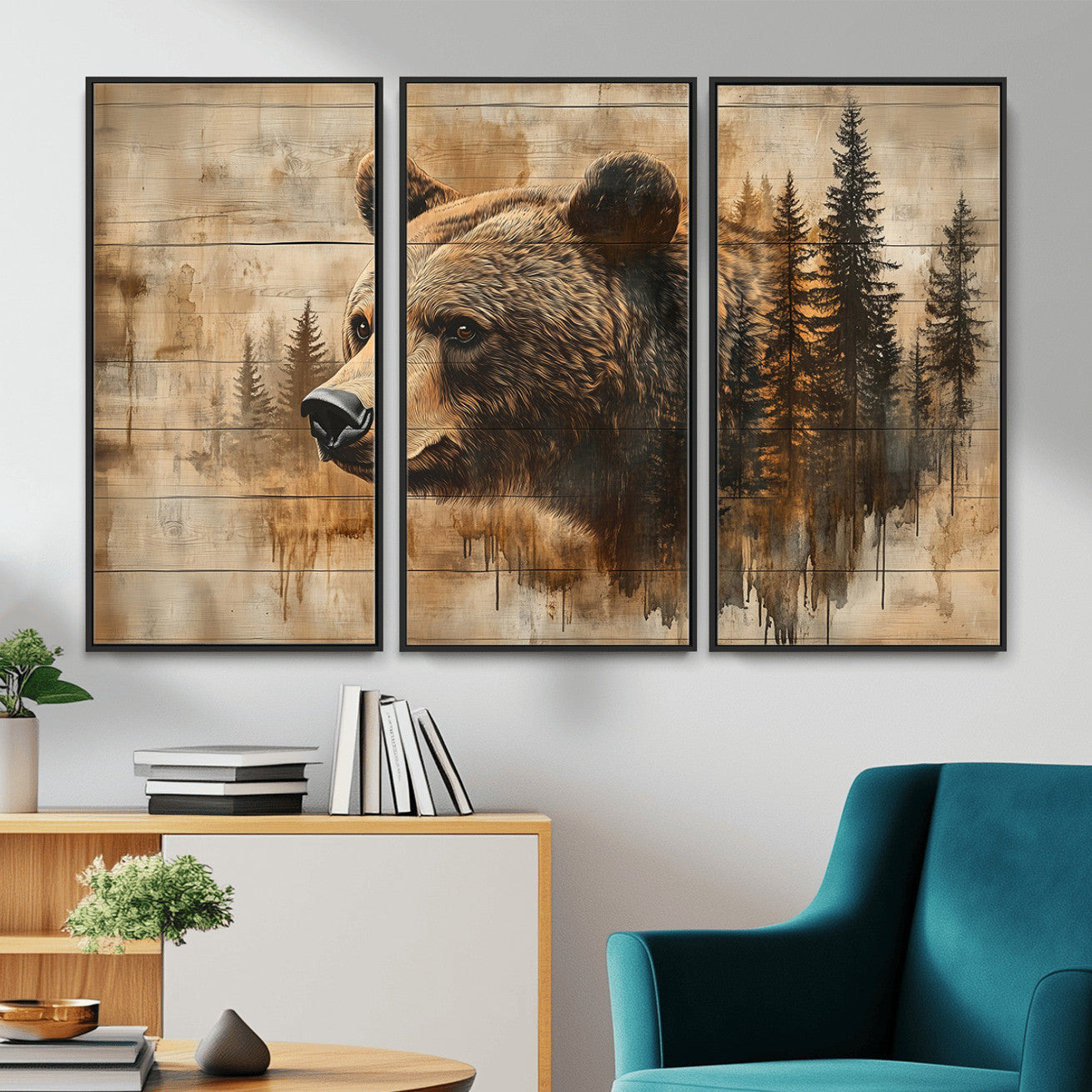 Rustic Grizzly Bear Wall Art, Abstract Grizzly 399 Bear Wall