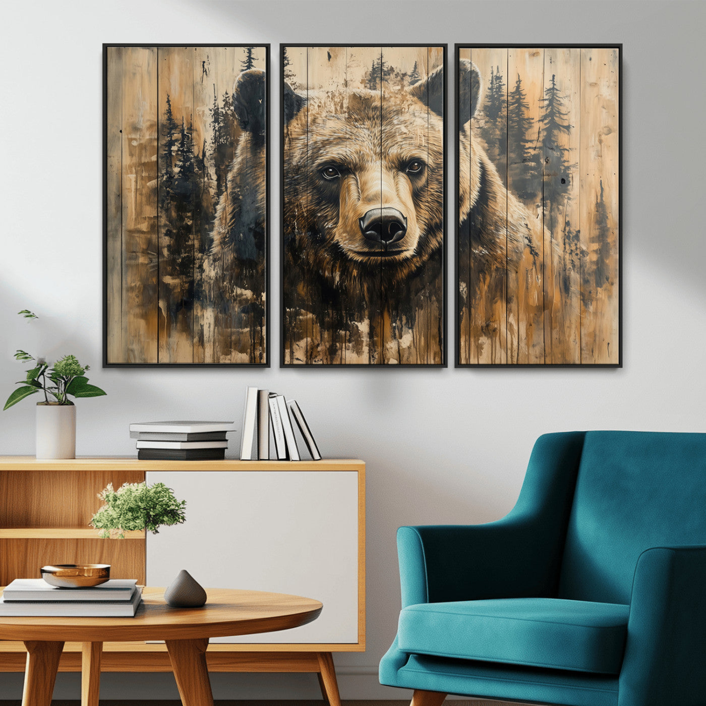 Majestic Grizzly 399 Bear Wall Art | 3-Panel Rustic Canvas