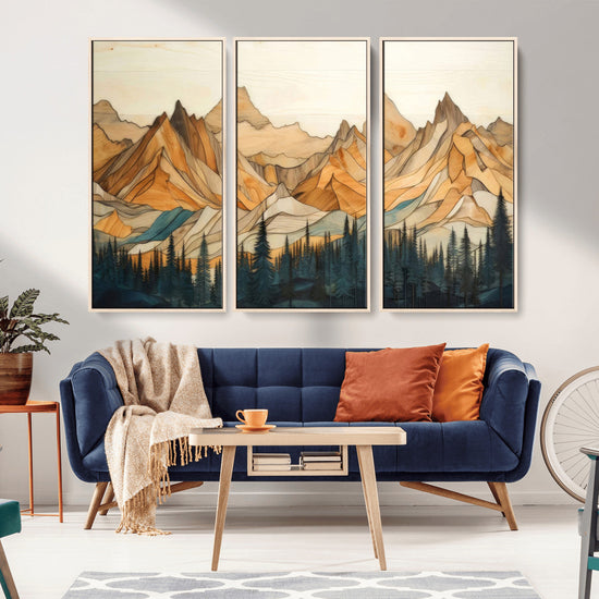 Rustic Wood Mountain Wall Art Print | Triptych Giclee Print