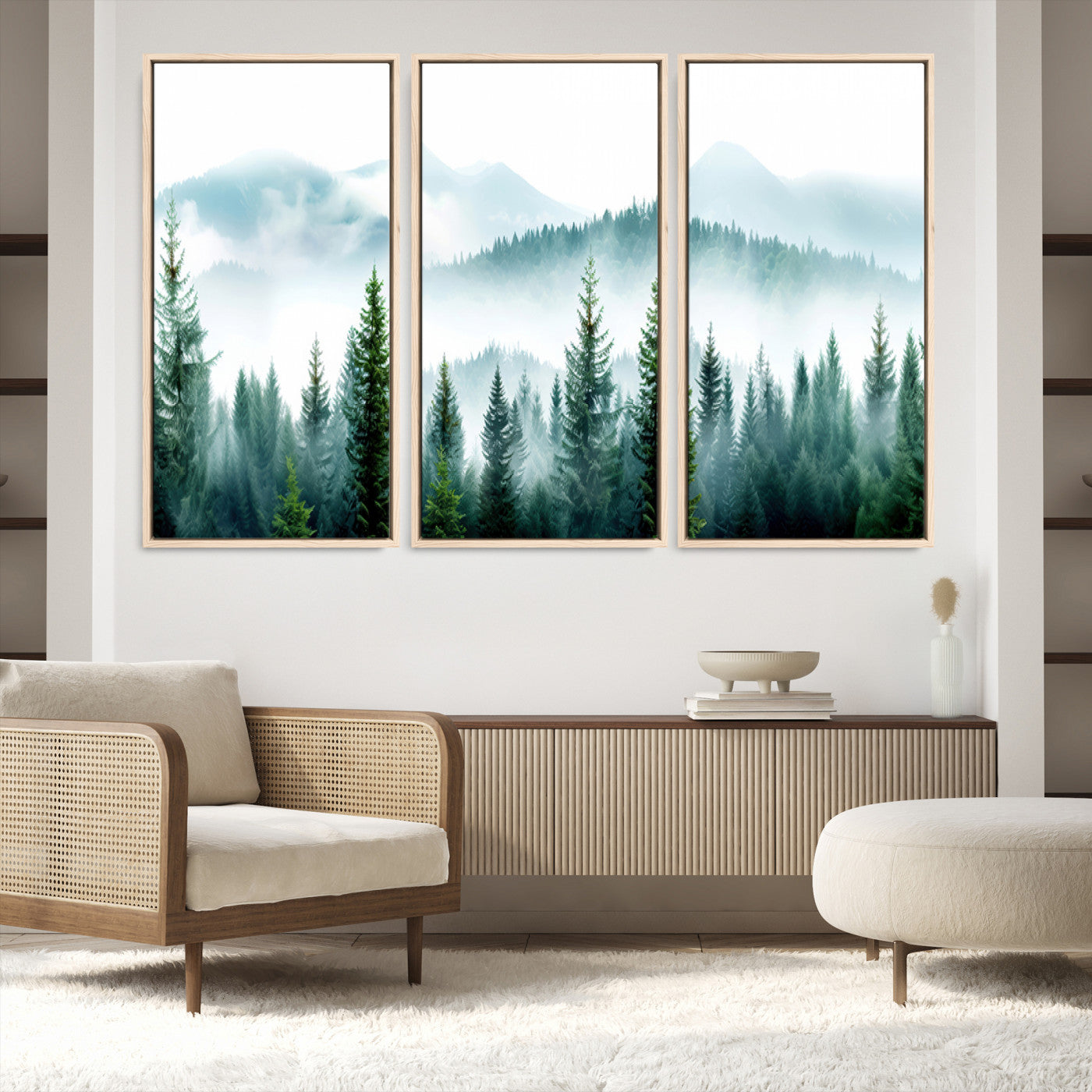 Pine Forest Wall Art Canvas Print – Misty Mountains Foggy