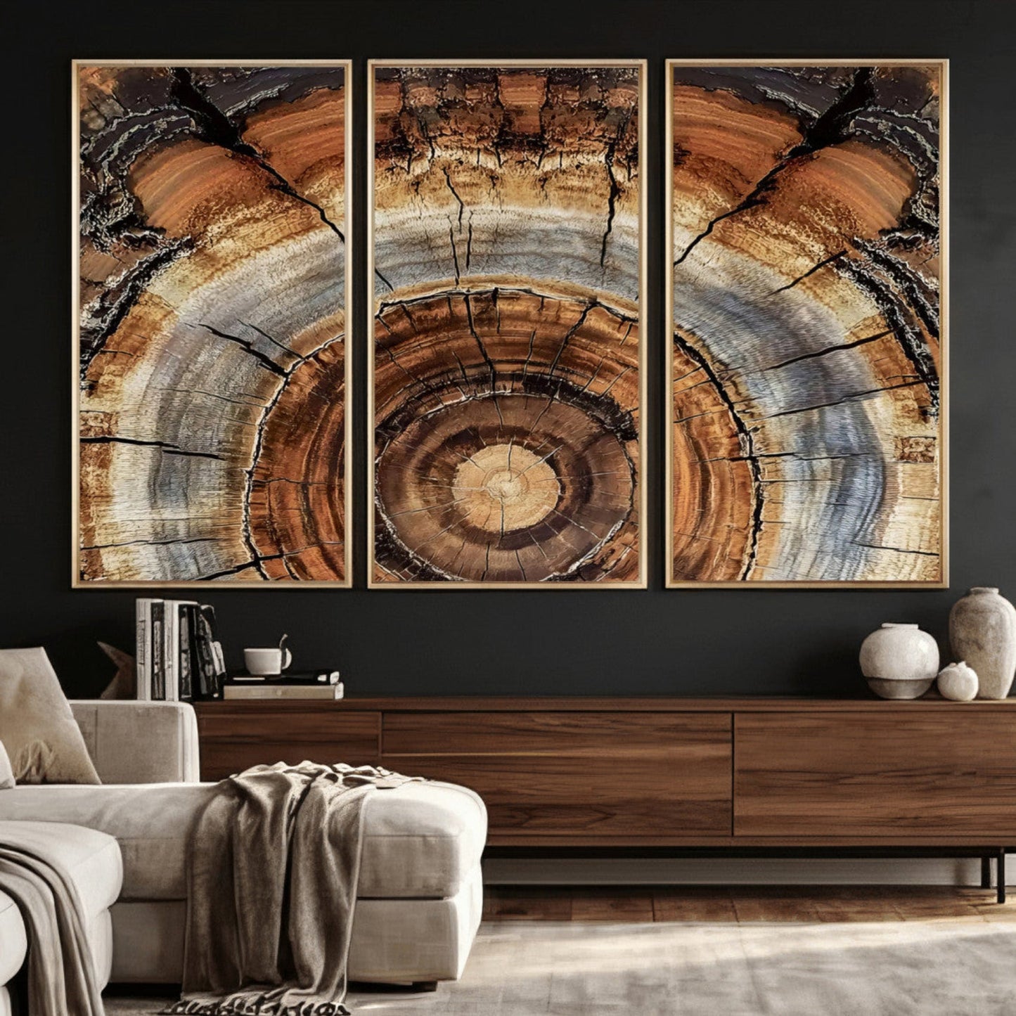 Tree Rings Wall Art Canvas Print – Rustic Wood Texture
