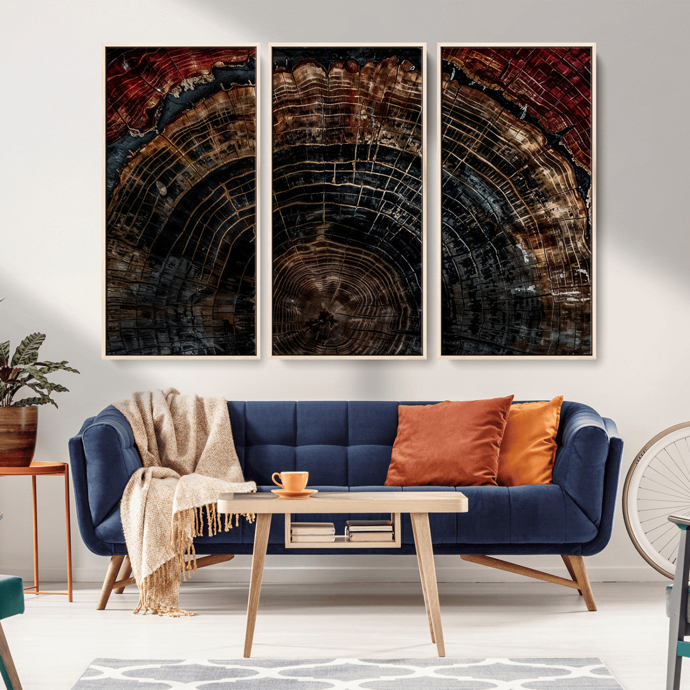Dark Wood Ring Wall Art Canvas Print – Framed Abstract Tree