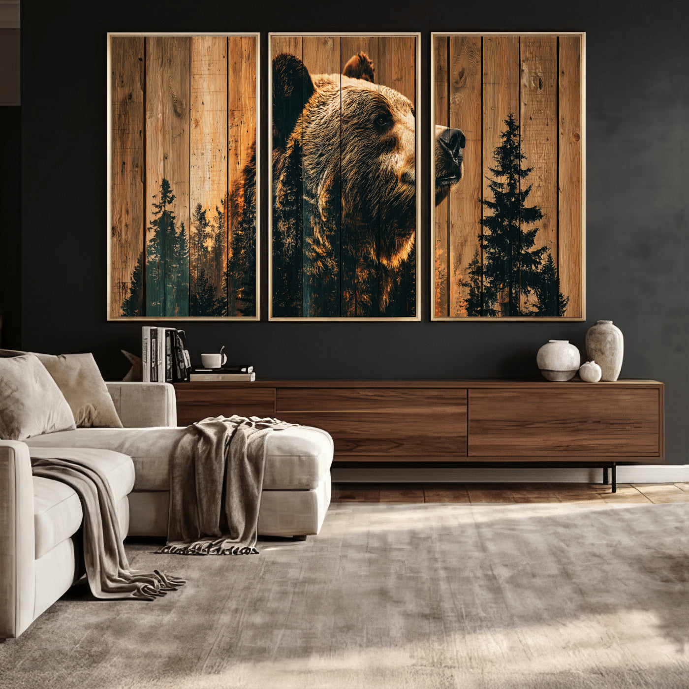 Rustic Bear Wall Art Canvas Print – Woodland Wildlife