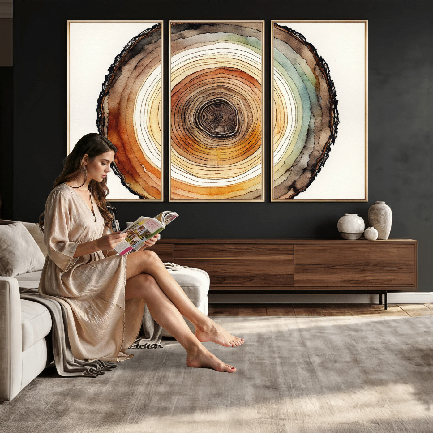 Natural Wood Slice Wall Art Canvas Print, Tree Ring Wall