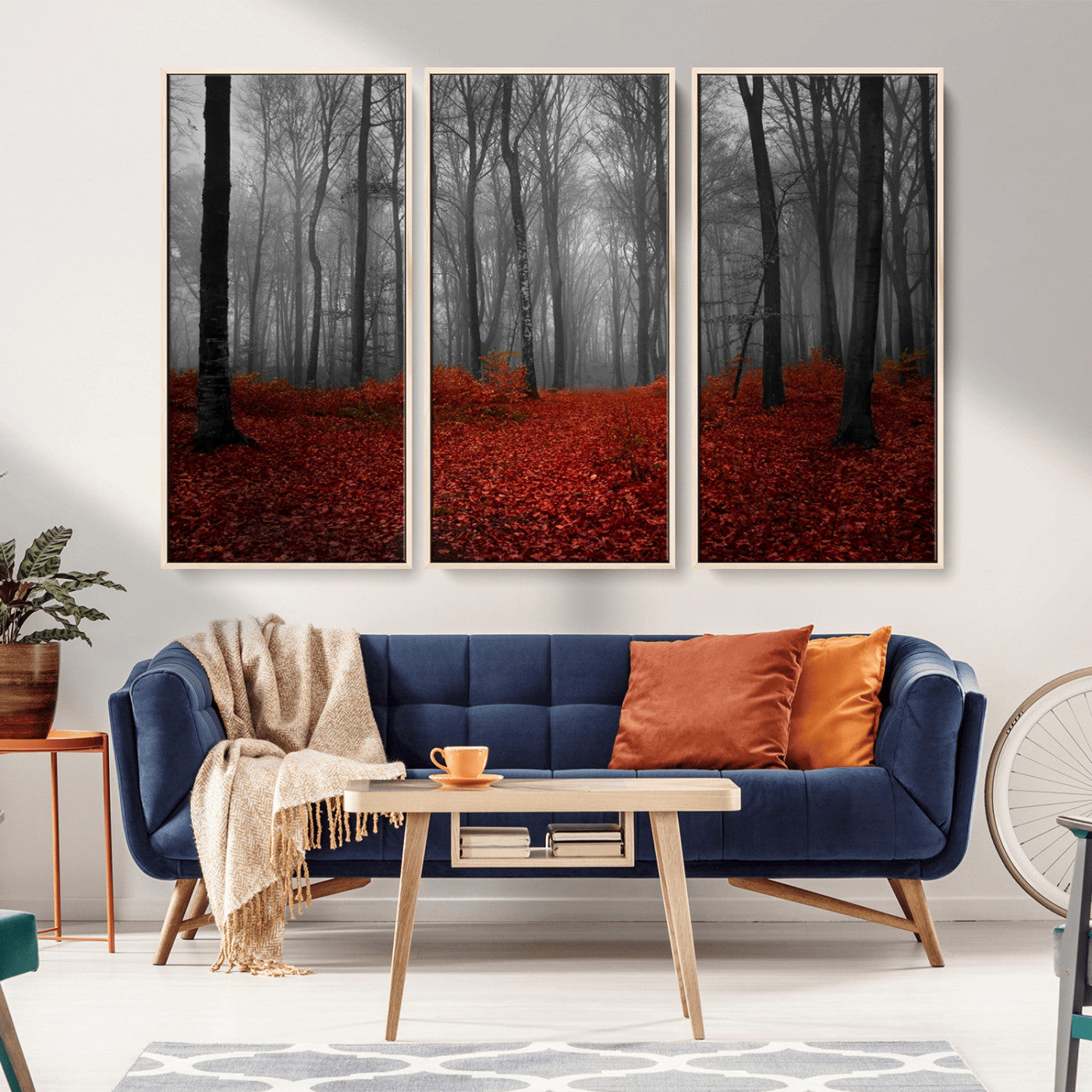Red Forest Floor Canvas Wall Art – Mystical Foggy Woodland