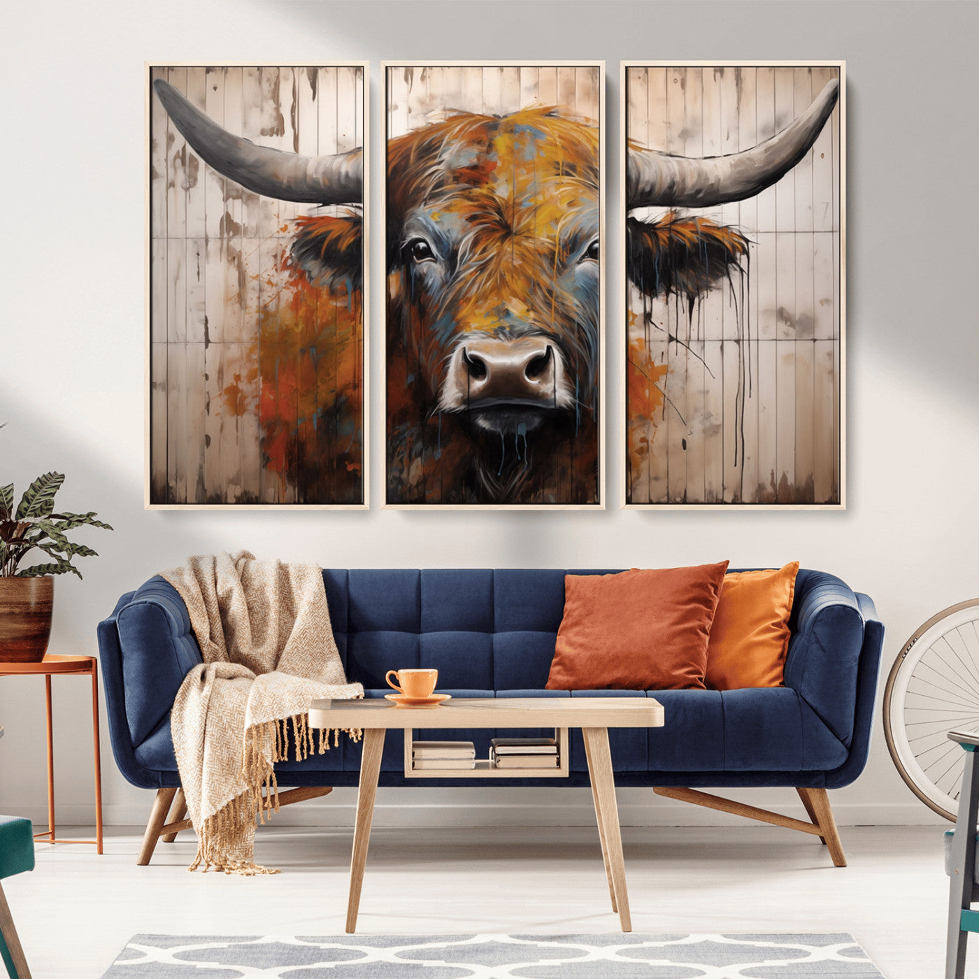 Scottish Highland Cow Cattle Art Print on Wood Style