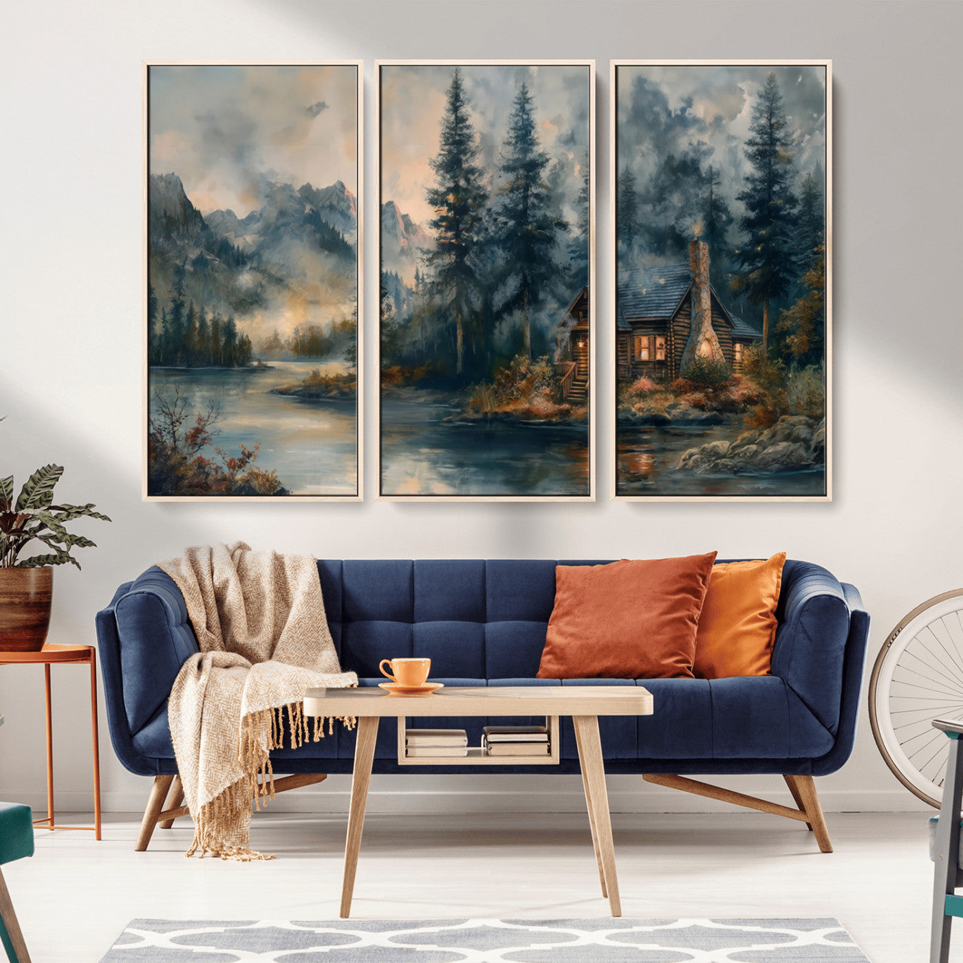Rustic Cabin Woods Wall Art Print | Lake in a Forest Canvas