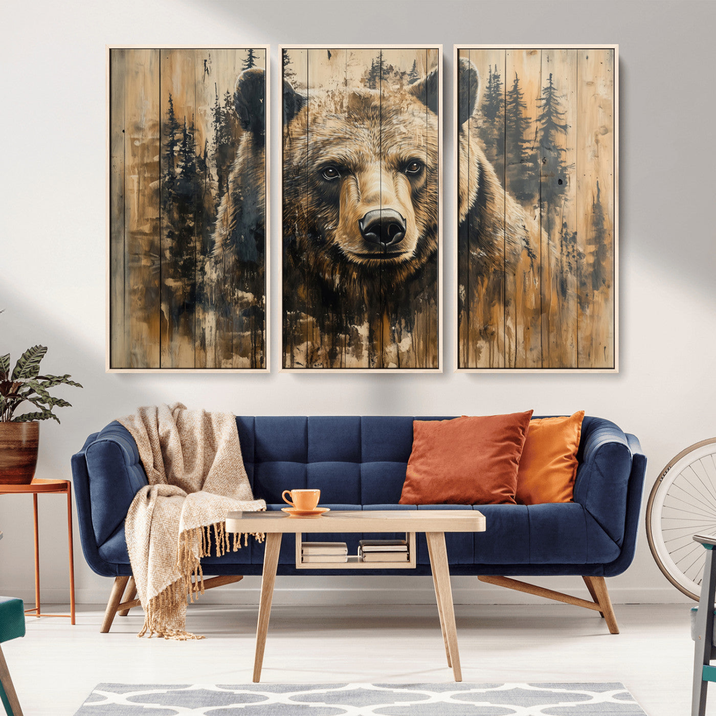 Majestic Grizzly 399 Bear Wall Art | 3-Panel Rustic Canvas